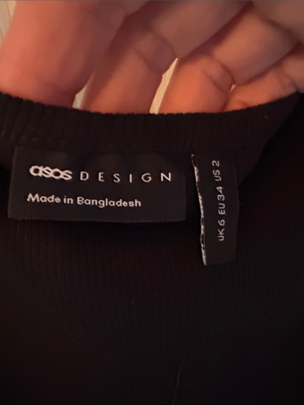 ASOS Black Ribbed Top with Logo Tag - Picture 2 of 7